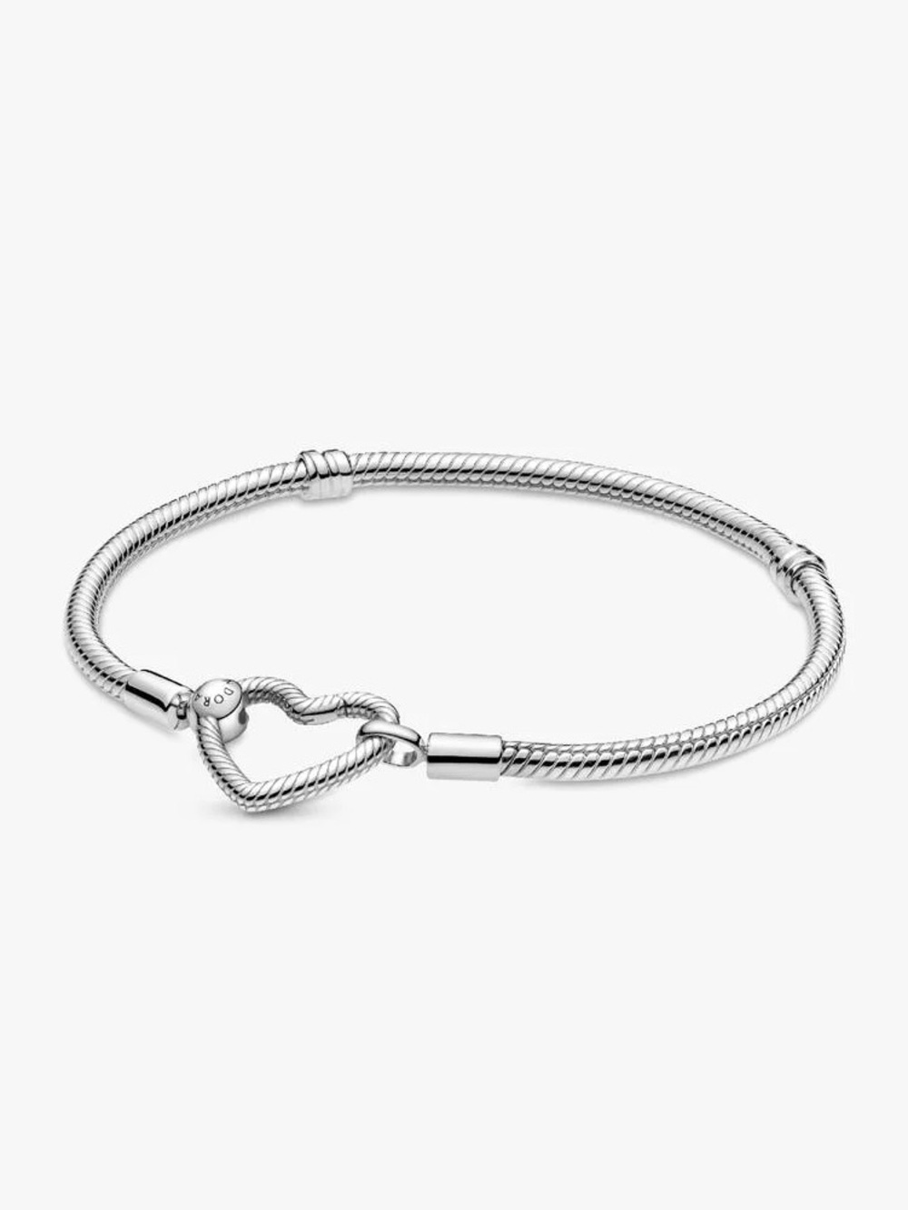 PANDORA (7.1") Heart Closure Snake Chain Bracelet Authentic Sterling Silver Love